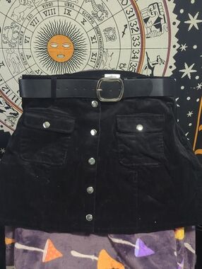 Corduroy Mod Snap Front Belted Skirt